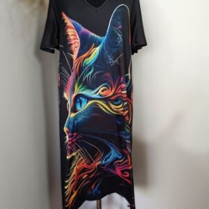 Vestido Largo Gato Artístico Multicolor